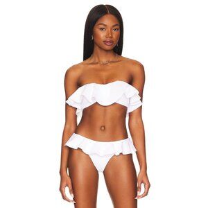 MILLY Cabana Solid Ruffle Bandeau Bikini Top in White Petite XS New Womens